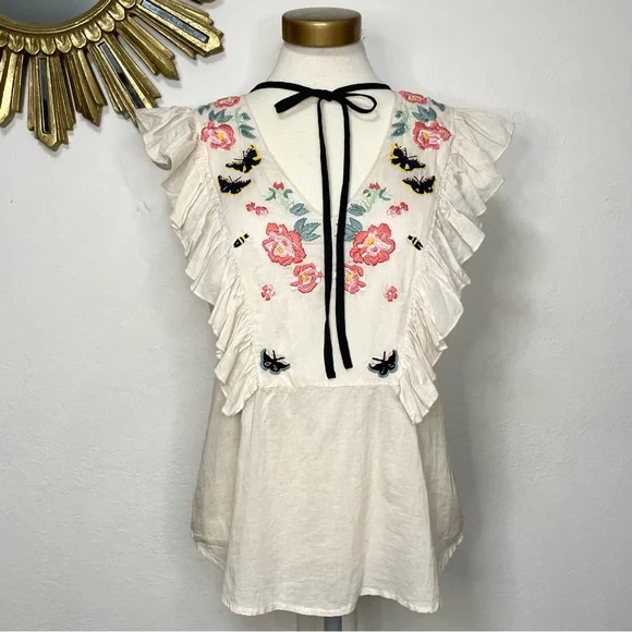 St. Roche Embroidered Floral Ruffle Sleeveless Top - Picture 2 of 14
